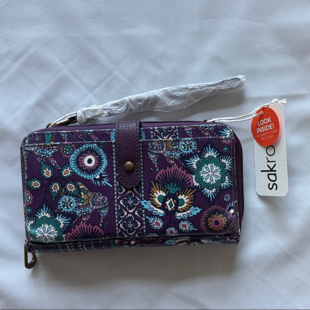 Sakroots Multicolor Floral Wallet Crossbody Smartphone Purple NEW